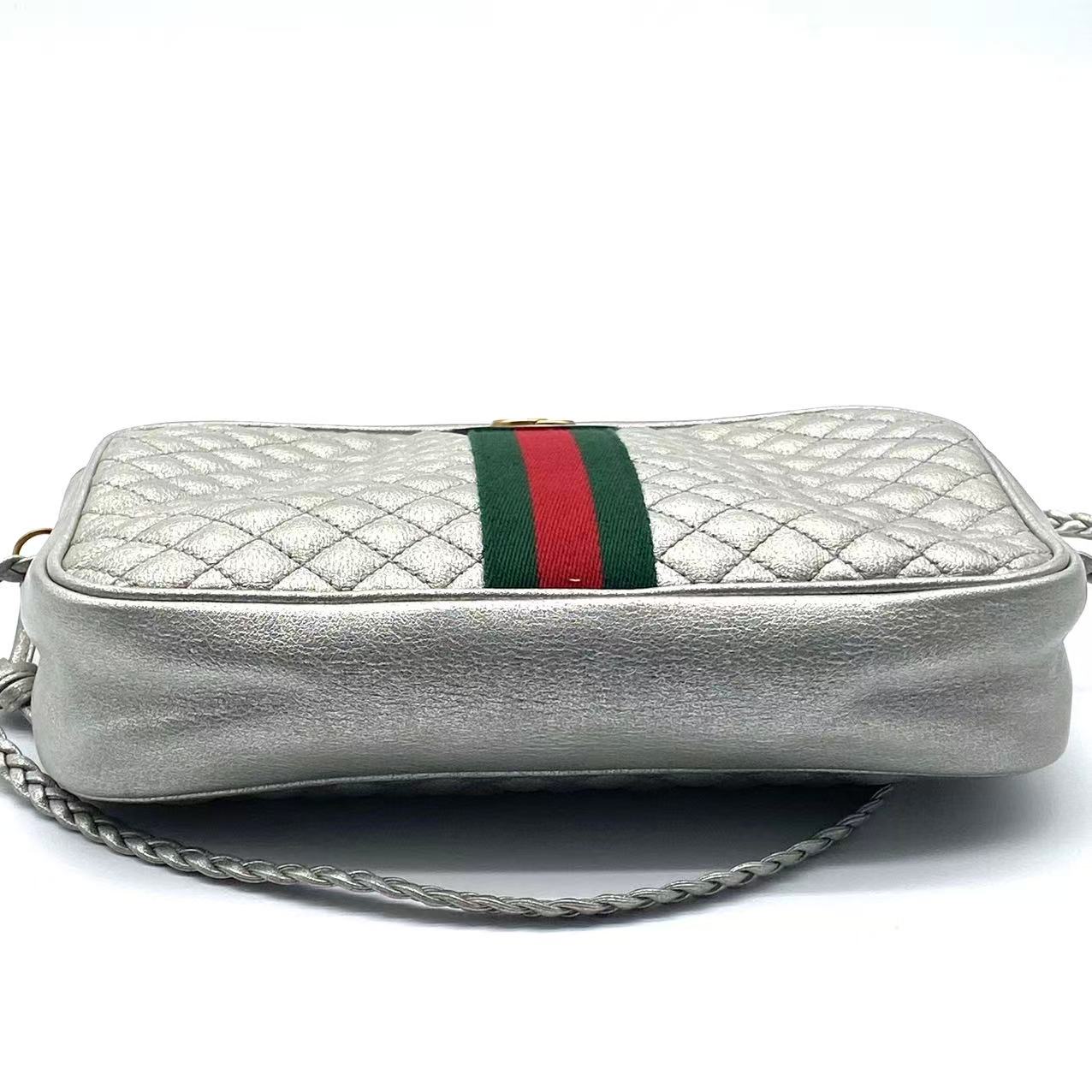 Laminated Nappa Web Trapuntata Small GG Shoulder Bag Argento
