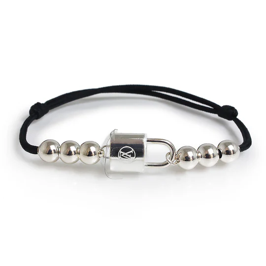 Silver Lockit Beads Bracelet, Sterling Silver and Black Polyester Cord Twins LDJ3751
