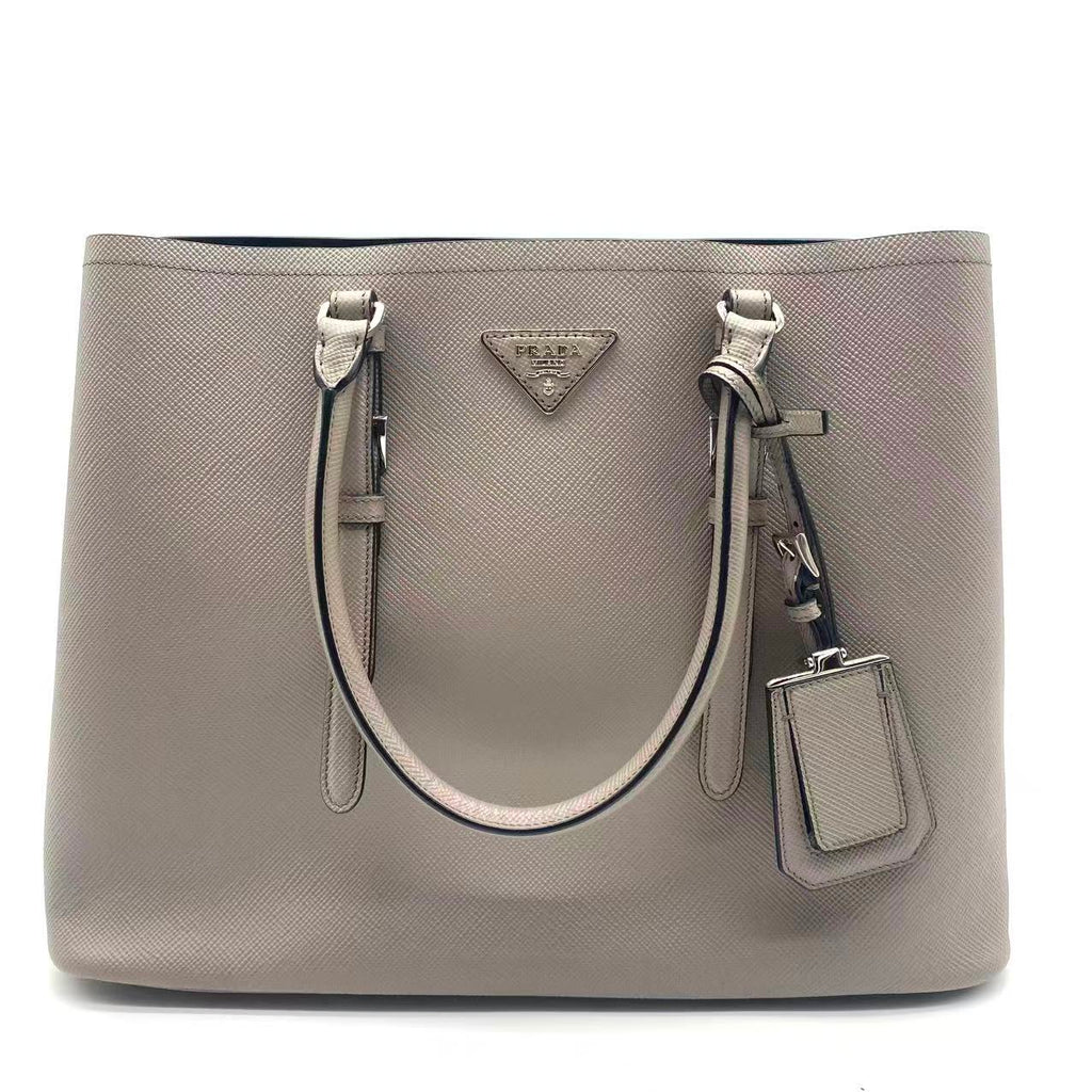 Grey Saffiano Cuir Leather Medium Double Handle Tote