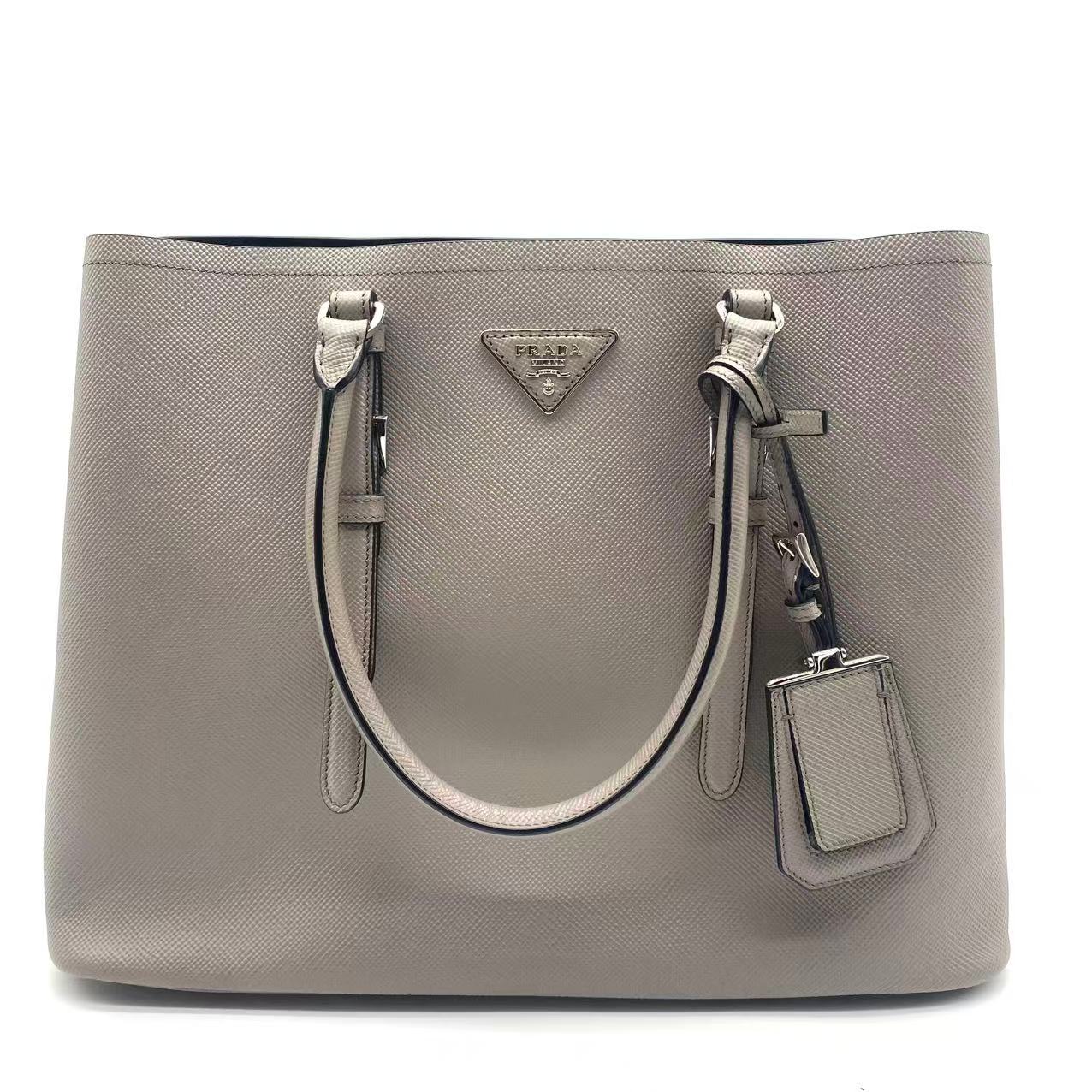 Grey Saffiano Cuir Leather Medium Double Handle Tote