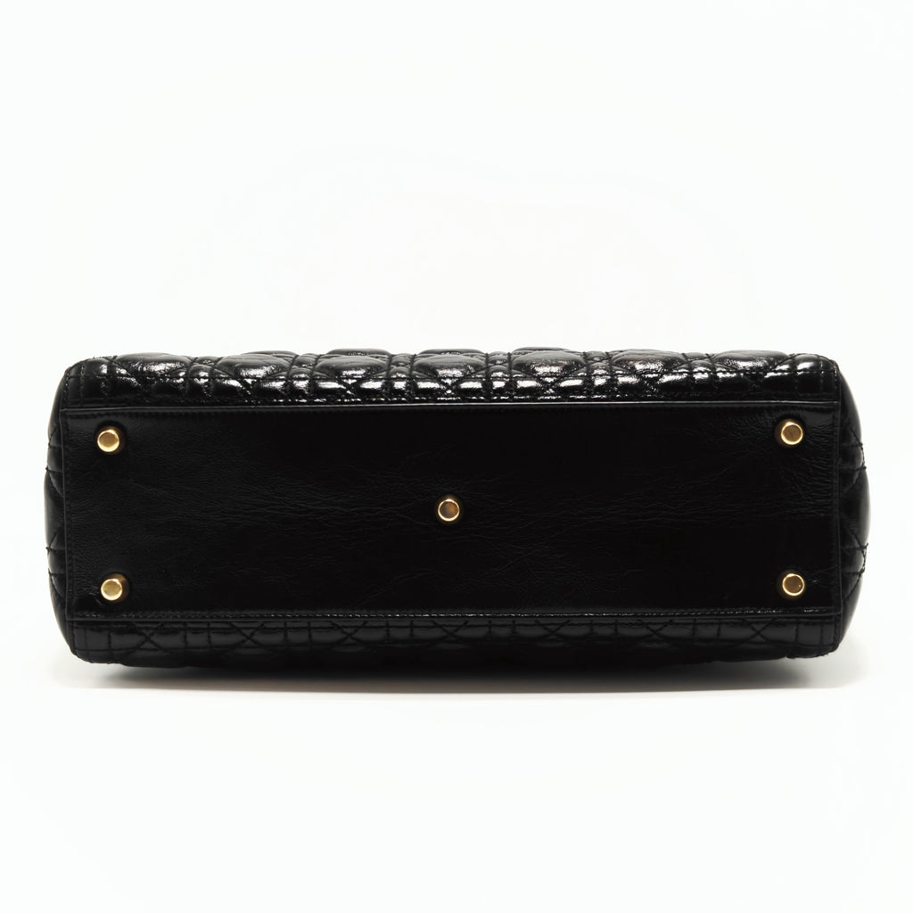 Black Cannage Quilted Patent Calfskin Large Lady Dior Bag twins