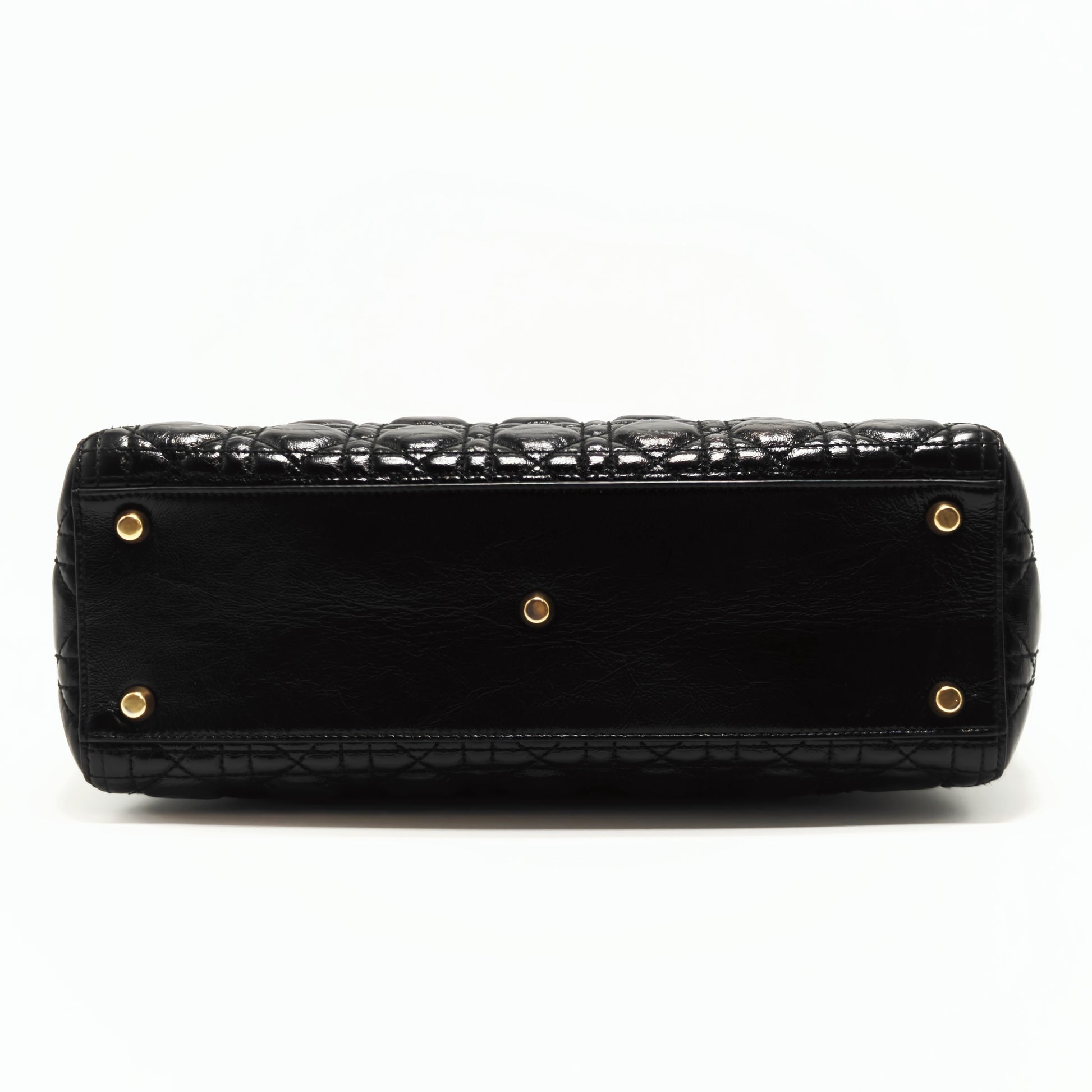 Black Cannage Quilted Patent Calfskin Large Lady Dior Bag twins