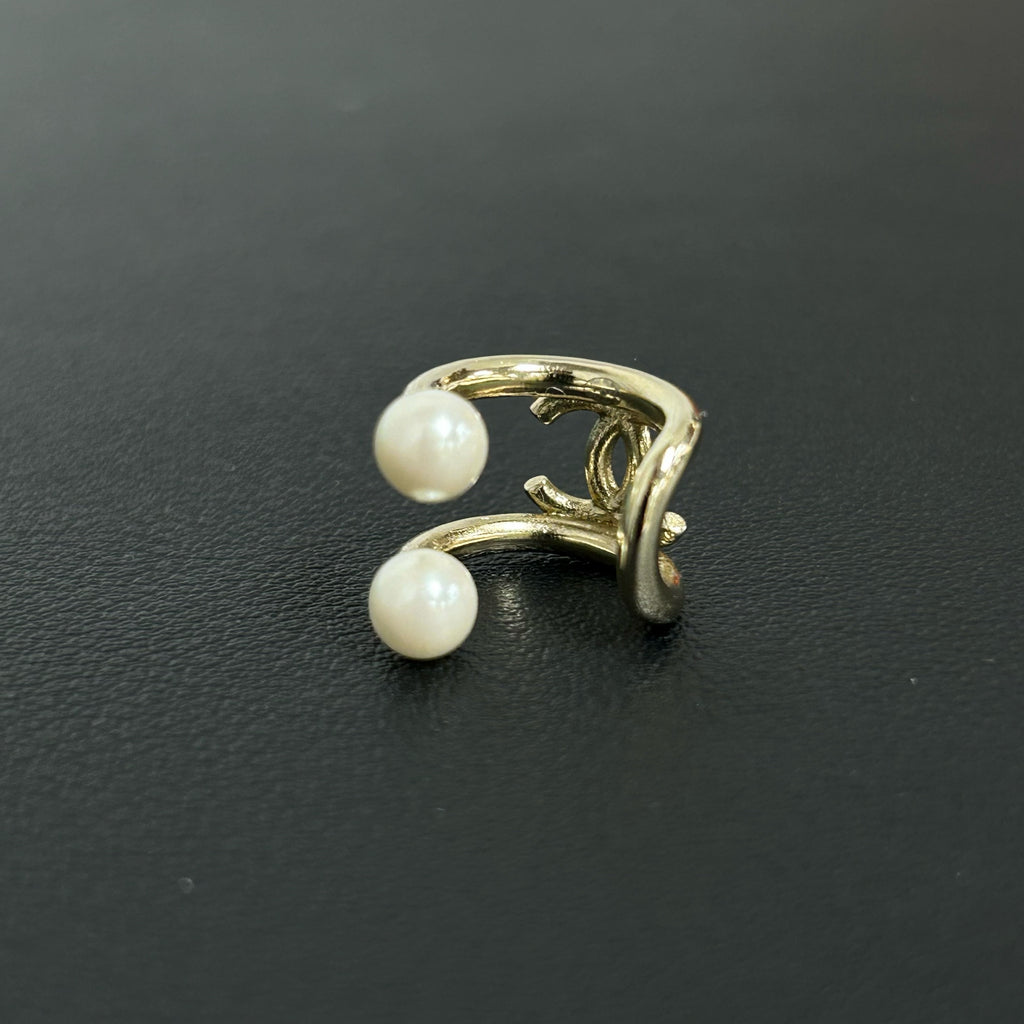Chanel Single CC Ear Cuff Earring Earrings Metal with Faux Pearl Twins LDJ3753