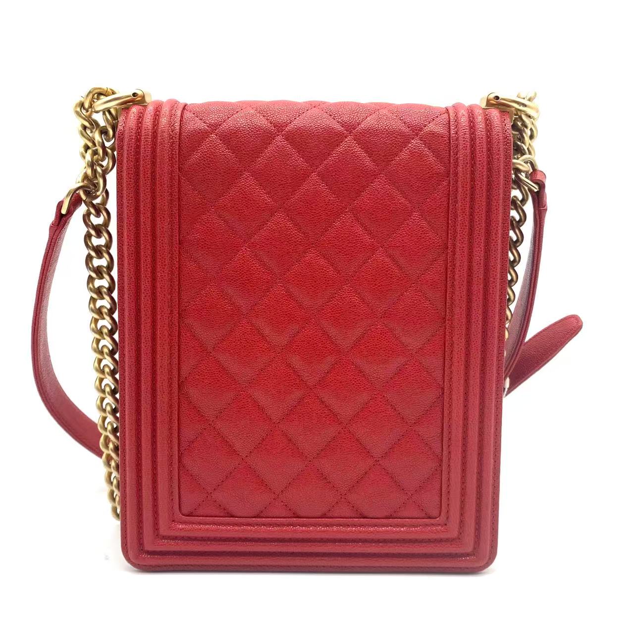 Caviar Quilted North South Boy Flap Red