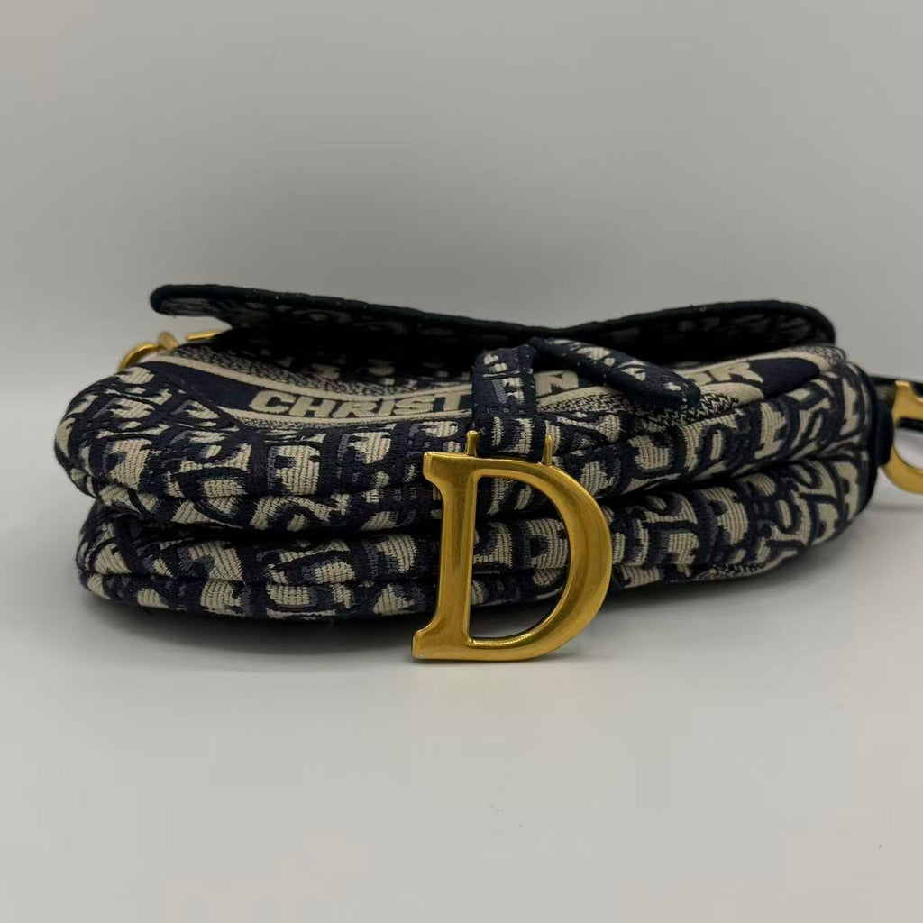 Saddle Handbag Logo Embroidered Oblique Velvet Medium