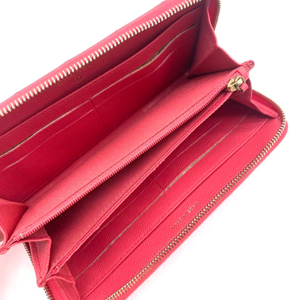 Lambskin Quilted Large Gusset Zip Around Wallet Red