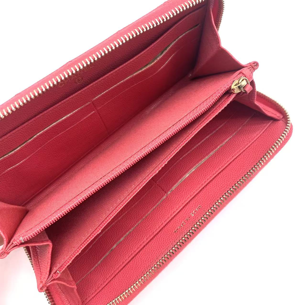 Lambskin Quilted Large Gusset Zip Around Wallet Red