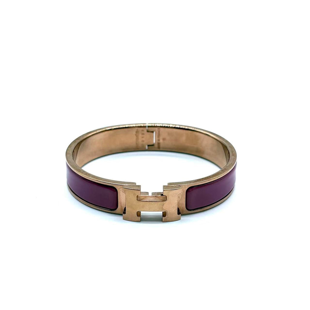 Enamel Clic H Bangle Bracelet Rose Cendre