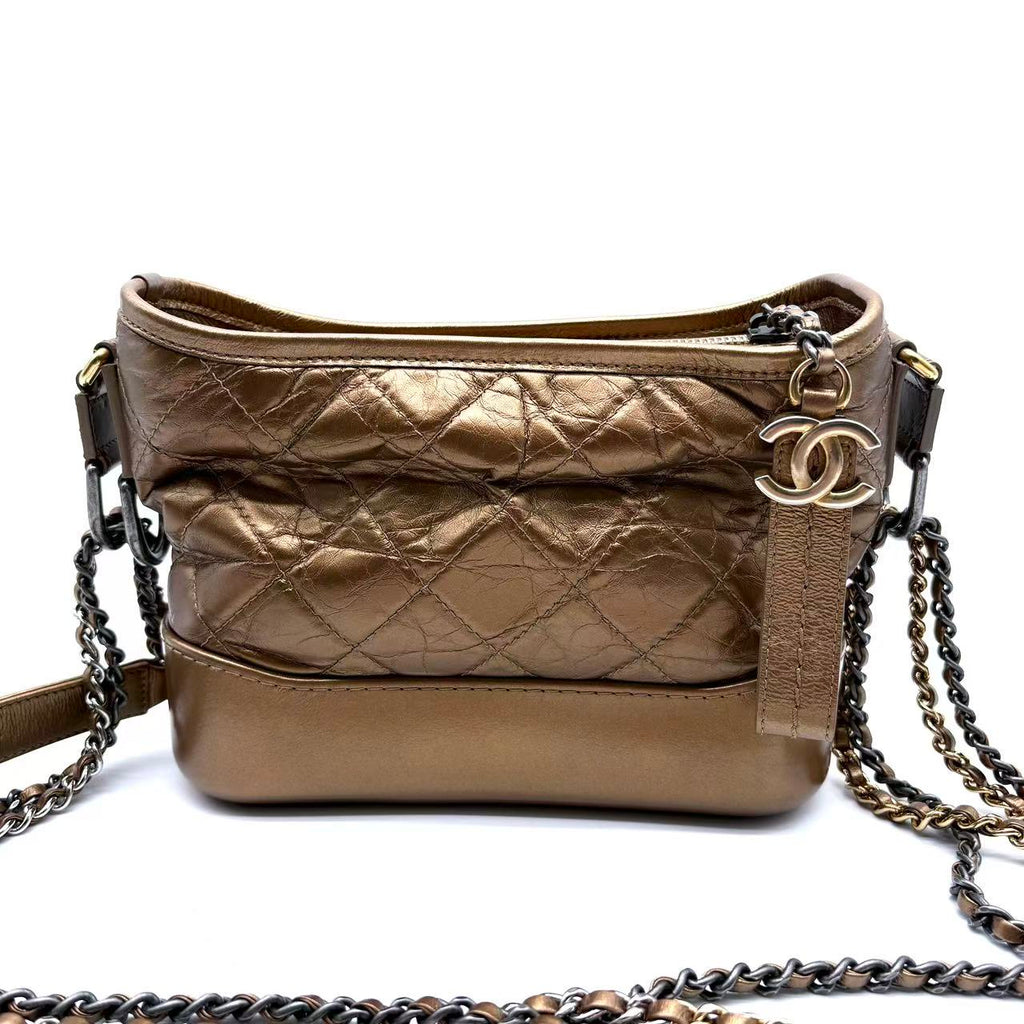 Metallic Aged Calfskin Quilted Medium Gabrielle Bronze