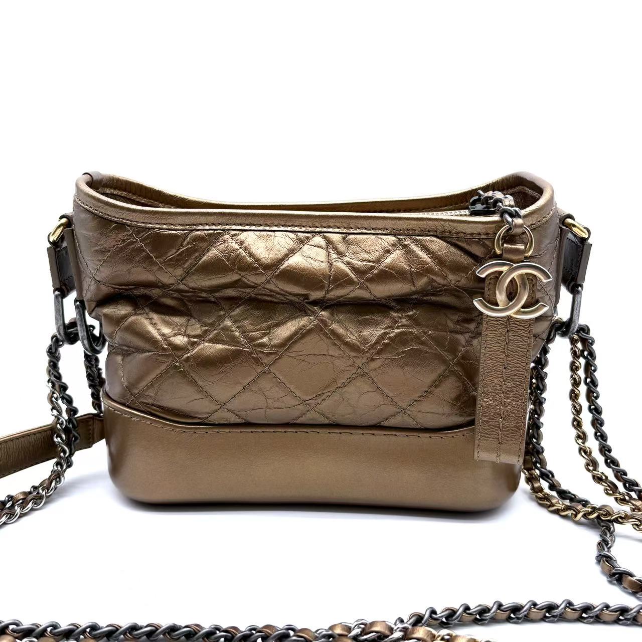 Metallic Aged Calfskin Quilted Medium Gabrielle Bronze