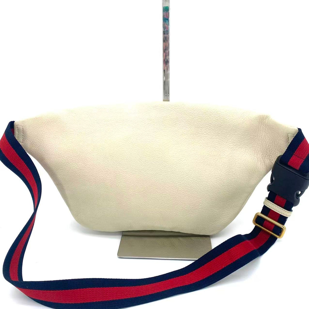 White Leather Printed Small Belt Bag