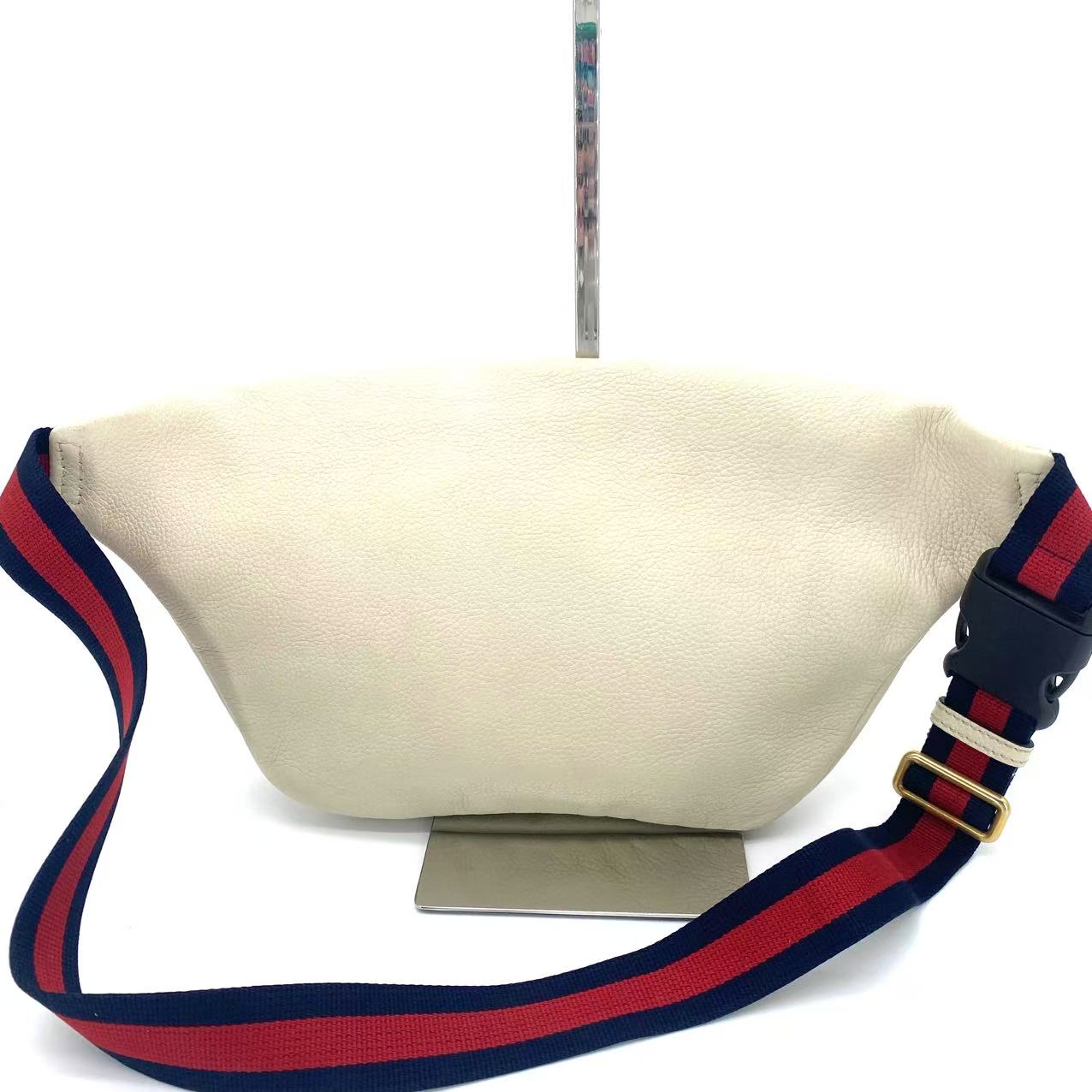 White Leather Printed Small Belt Bag