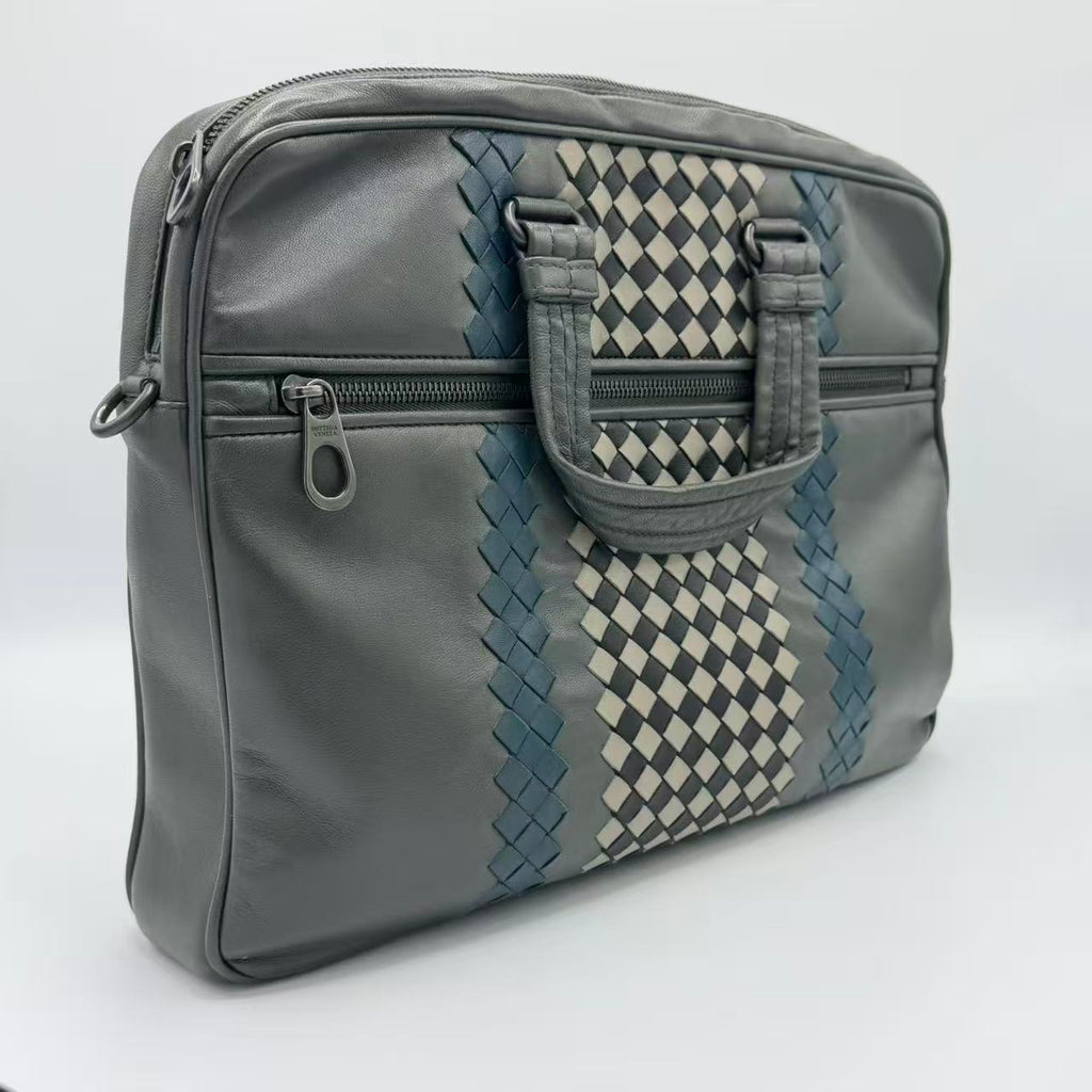 Briefcase Calfskin Grey Blue