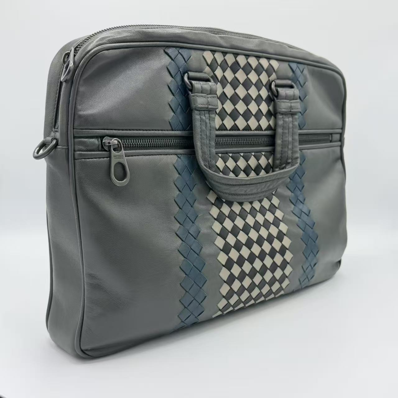 Briefcase Calfskin Grey Blue