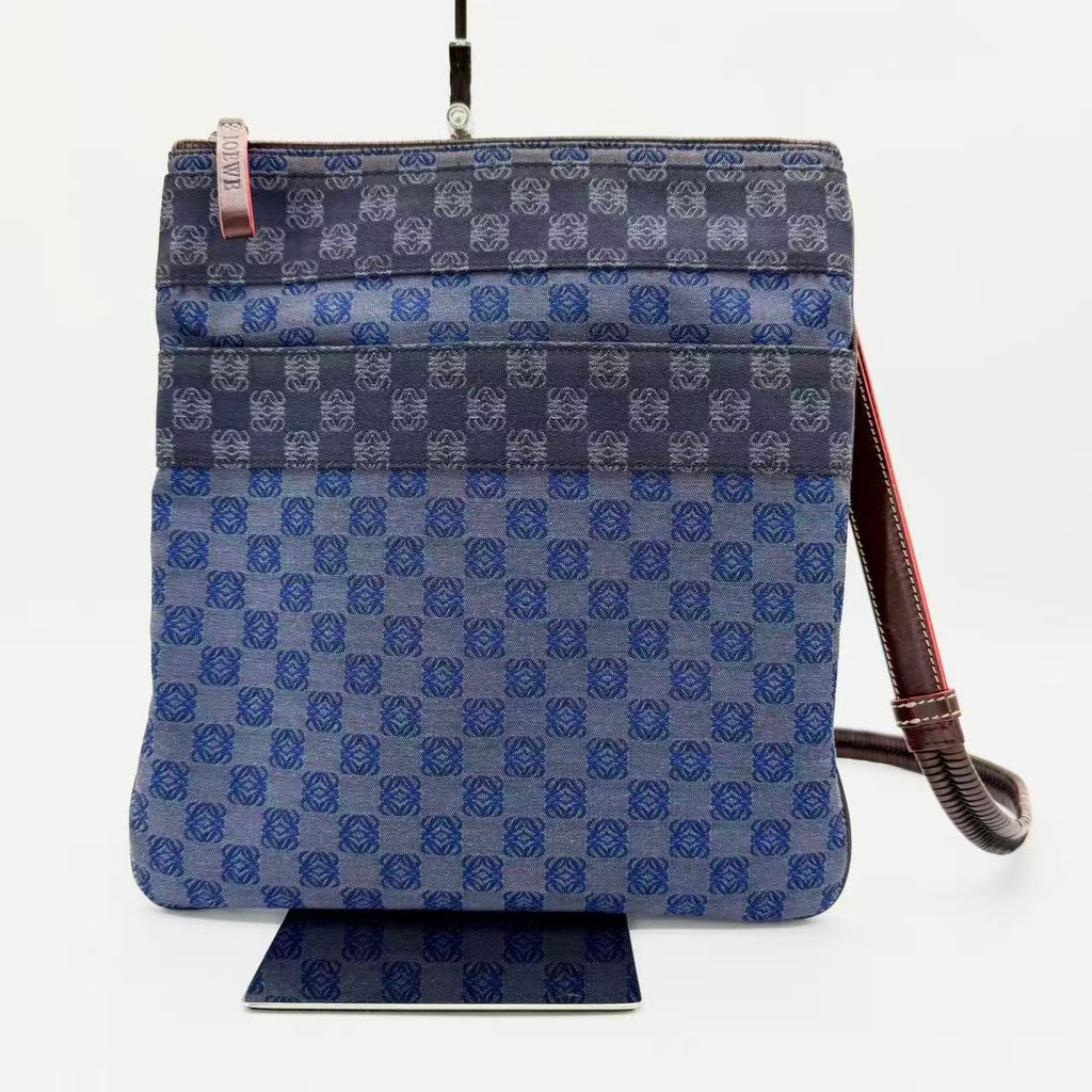 Anagram canvas shoulder bag with leather trim