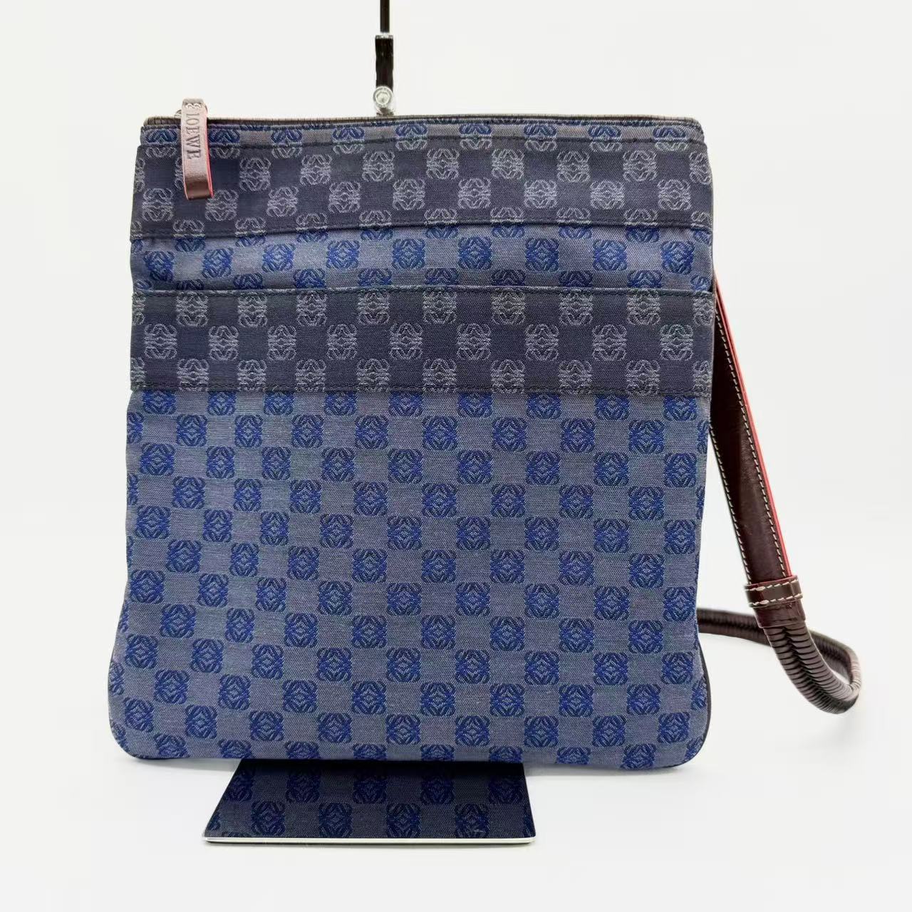 Anagram canvas shoulder bag with leather trim