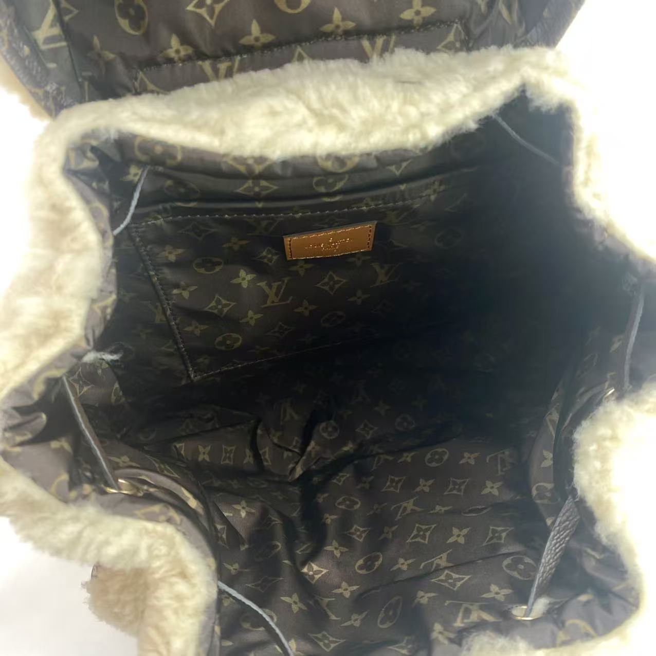 Monogram Shearling Ski Backpack Cream