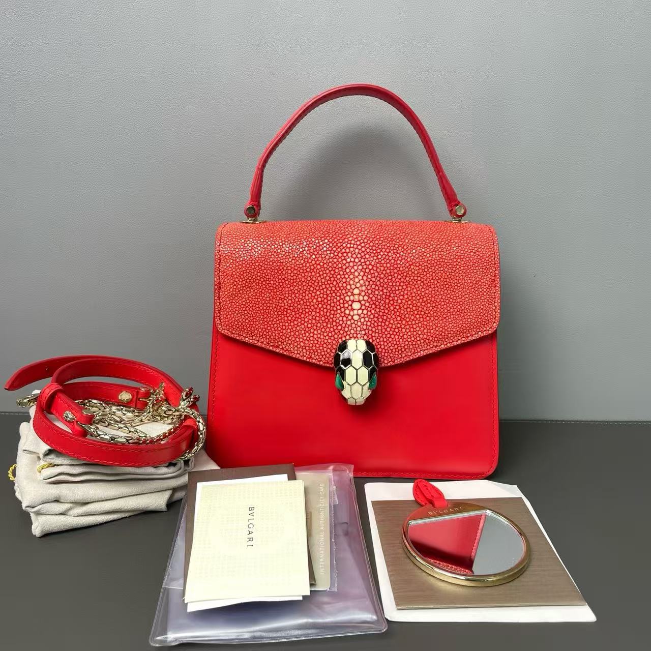 Serpenti Forever Top Handle Bag Leather and Stingray Small Twins LDJ3193