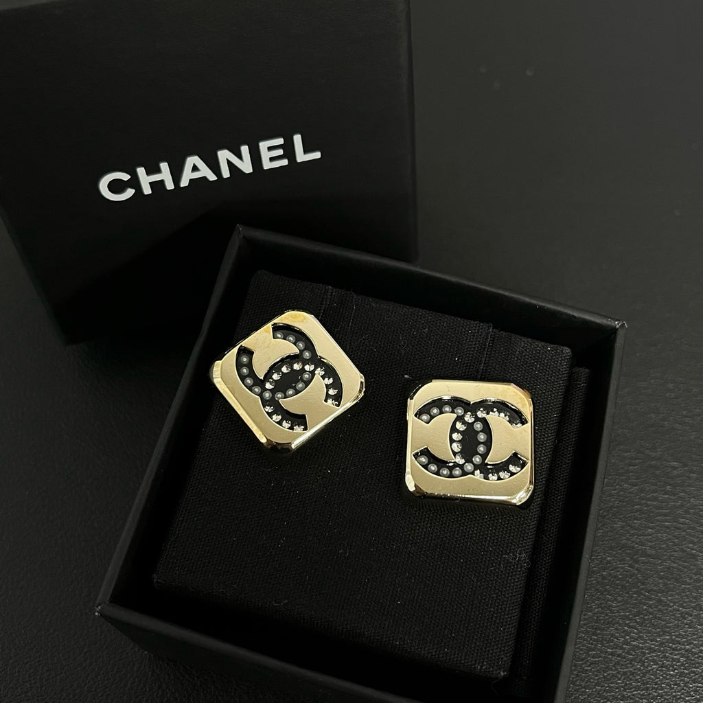 CC Square Stud Earrings Metal with Enamel Twins LDJ3681