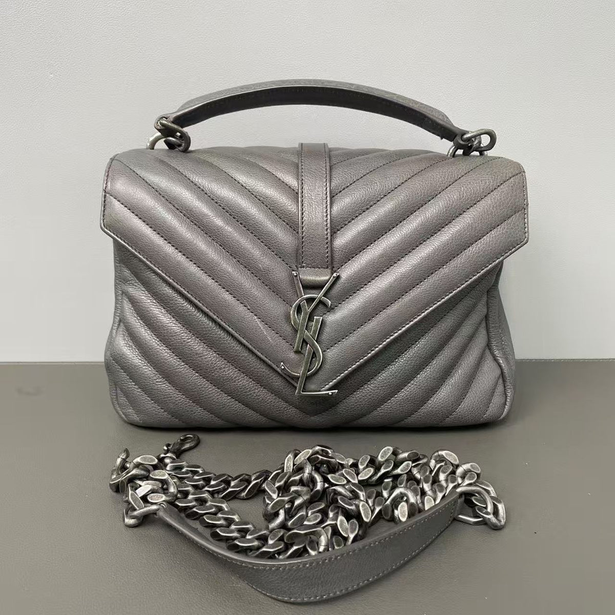 Classic Monogram College Bag Matelasse Chevron Leather Medium Twins LDZ1259