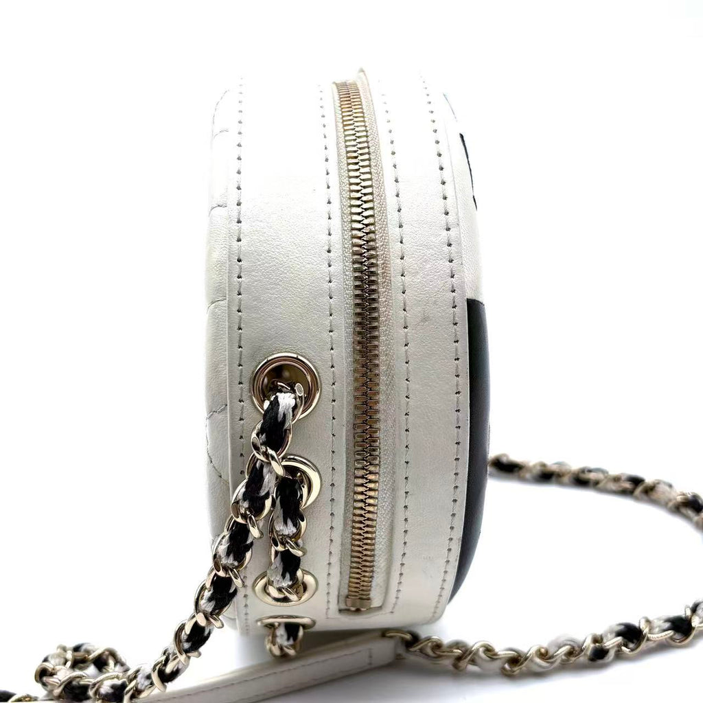 Lambskin Coco Lifesaver Round Bag Black White