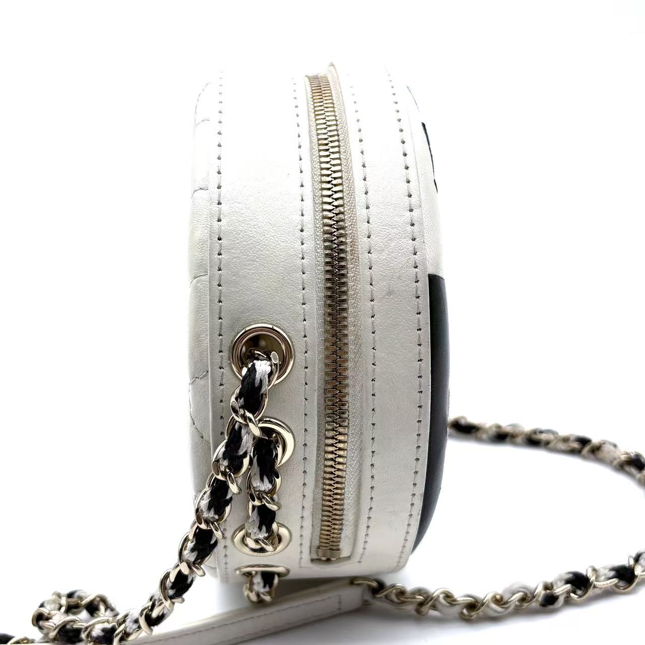 Lambskin Coco Lifesaver Round Bag Black White