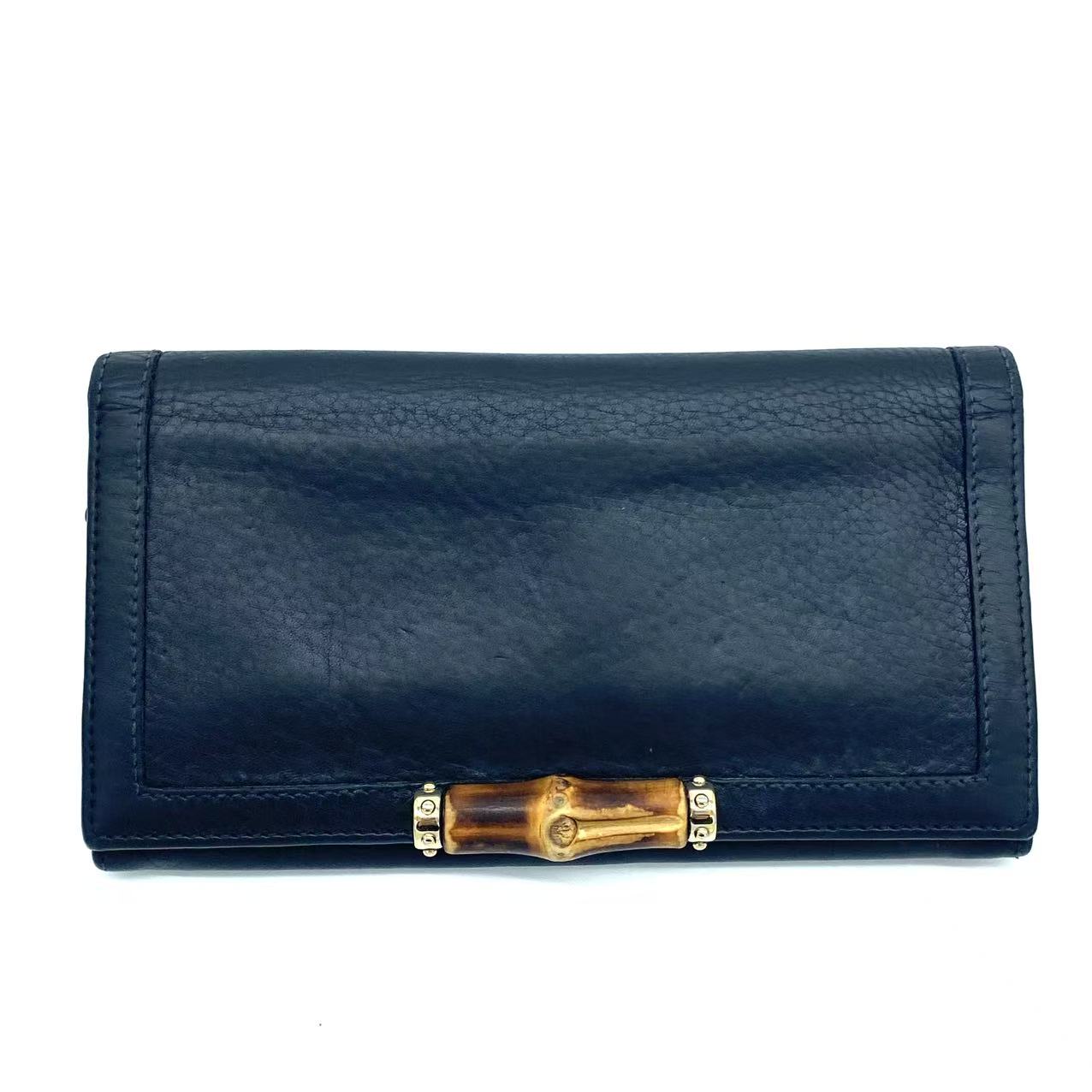 Leather Wallet With Bamboo On The Flap