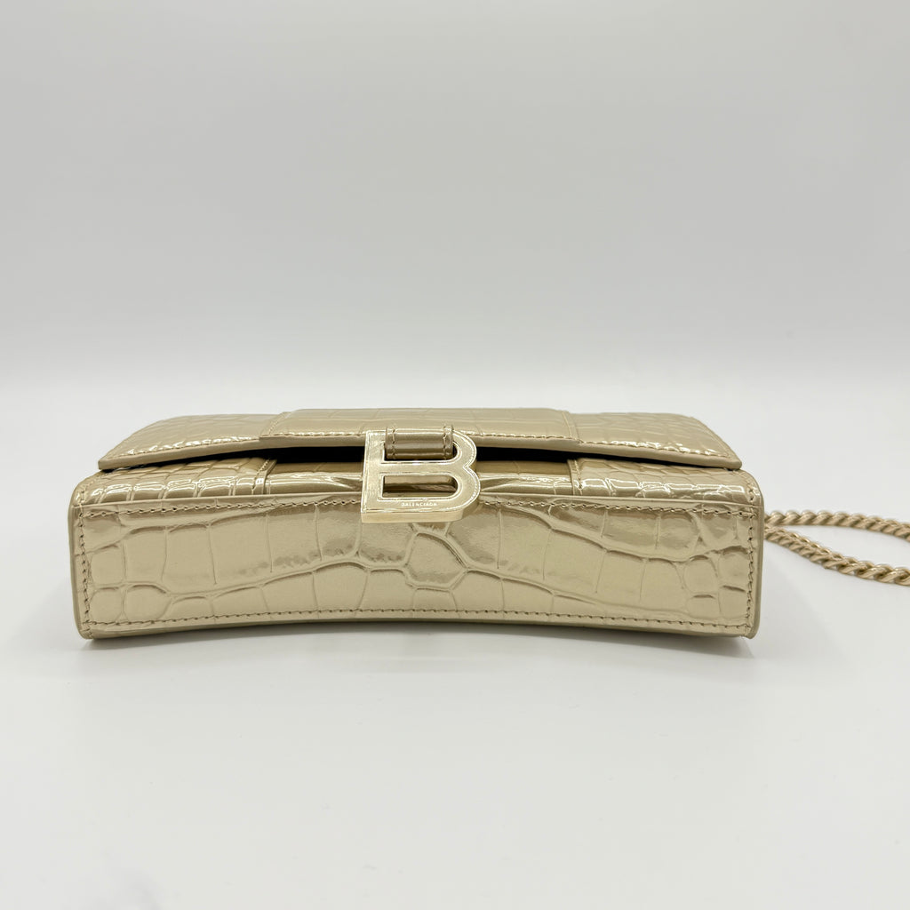 Hourglass Croc Embossed Leather Wallet on a Chain