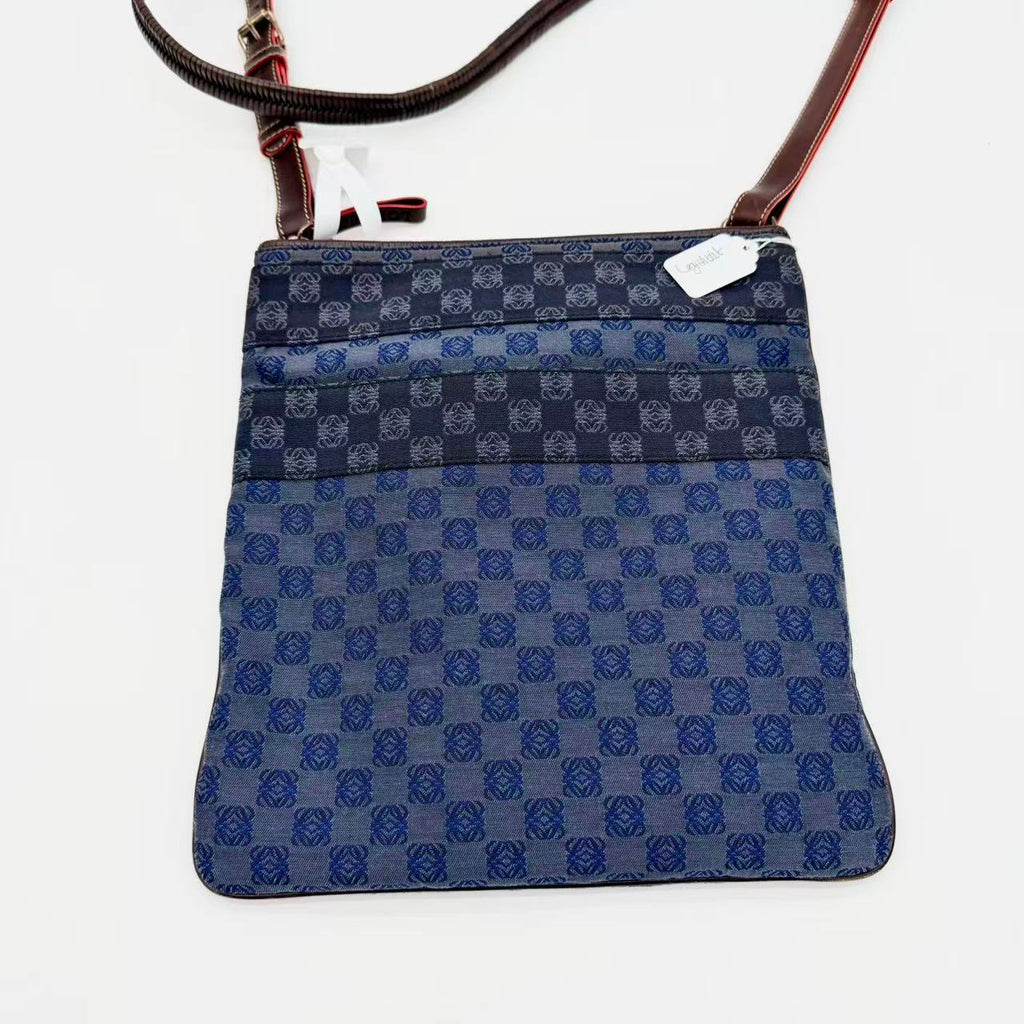 Anagram canvas shoulder bag with leather trim