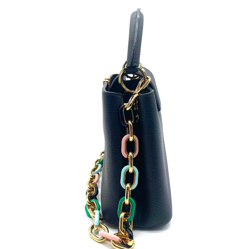 Taurillon Enamel Chain Capucines BB Black Multicolor