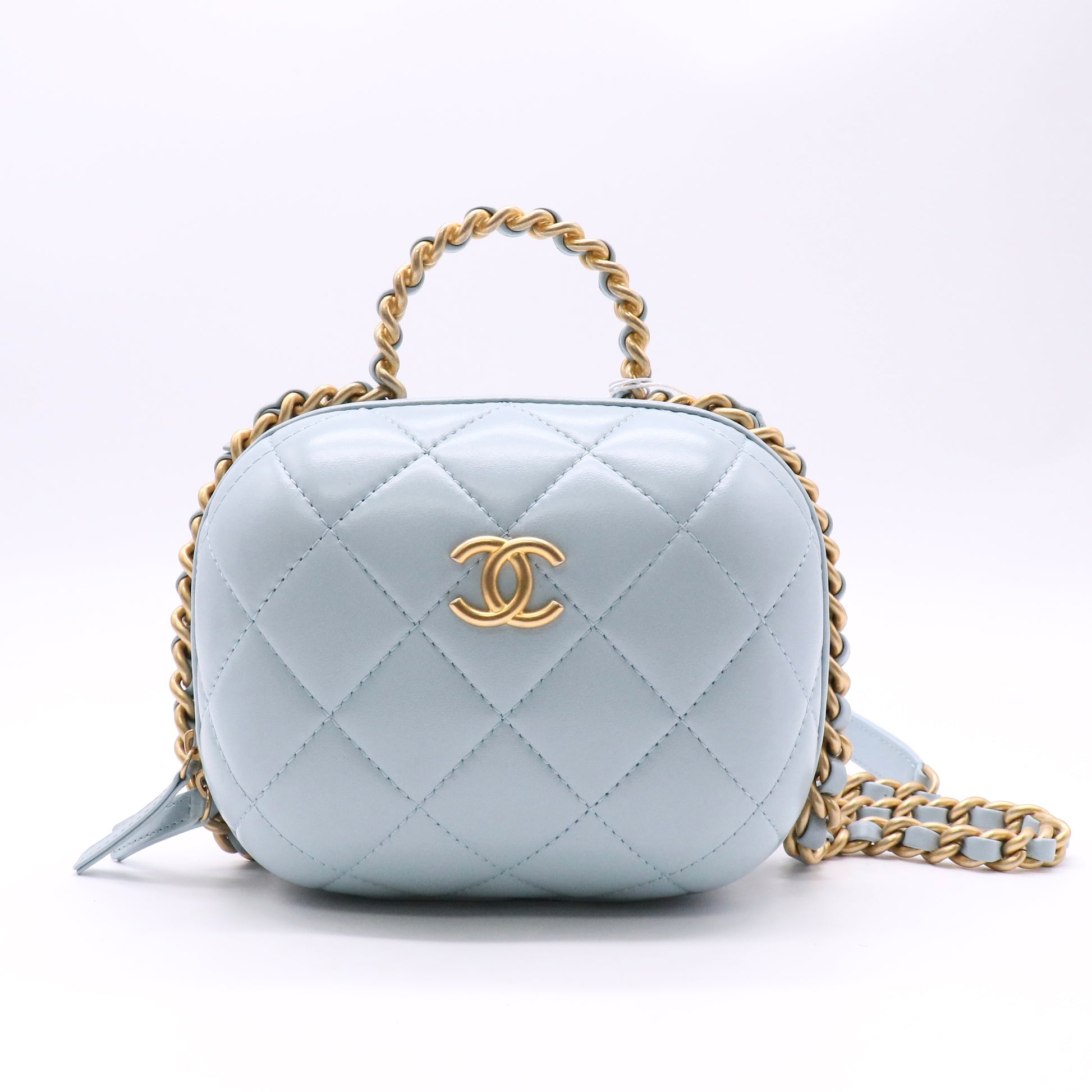 CC Bubble Top Handle Vanity Case with Chain Quilted Lambskin Mini Twins LDZ820