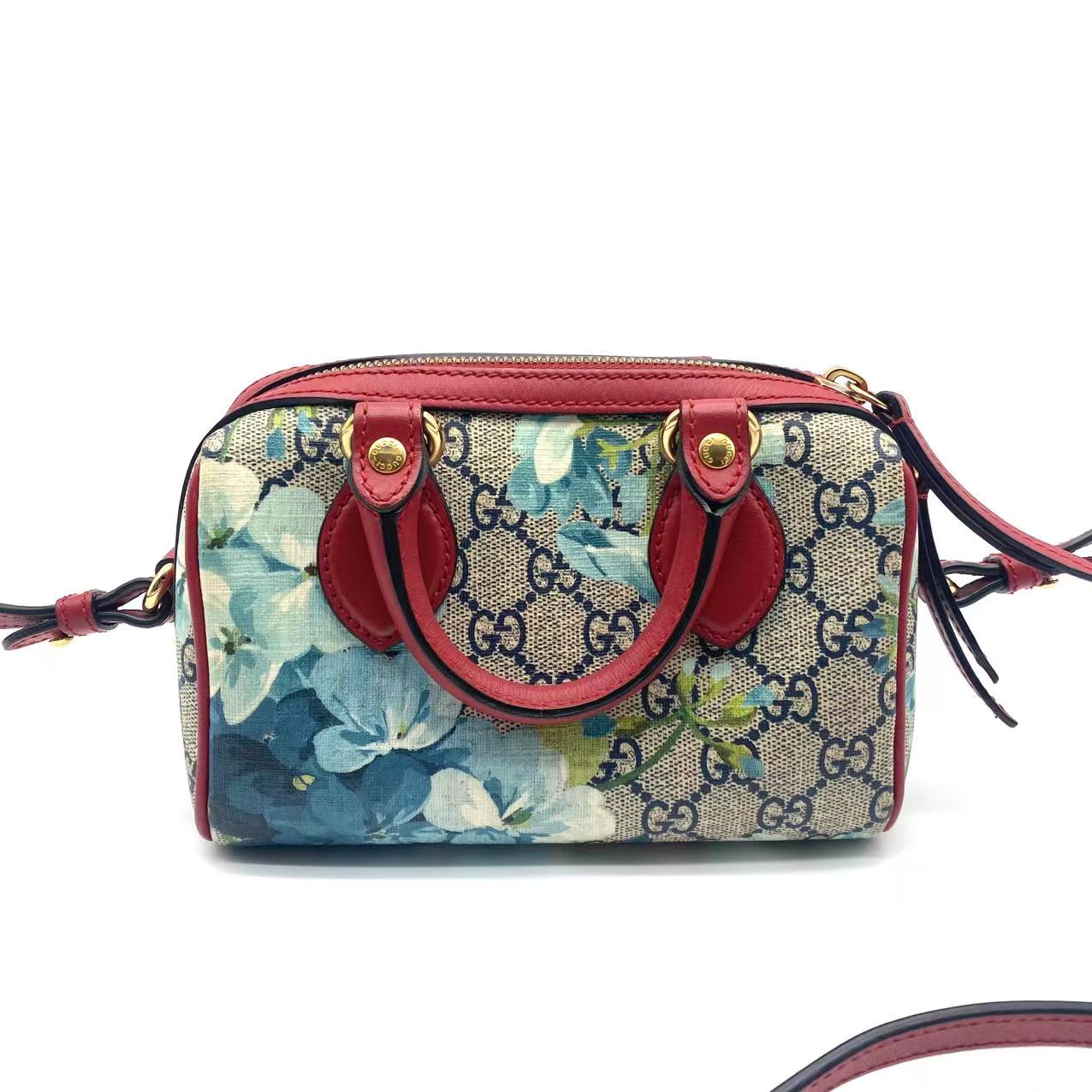 GG Supreme Monogram Blooms Mini Boston Navy Blue Hibiscus