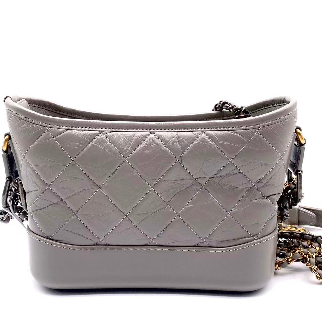 Gabrielle Hobo Quilted Aged Calfskin Small Gray