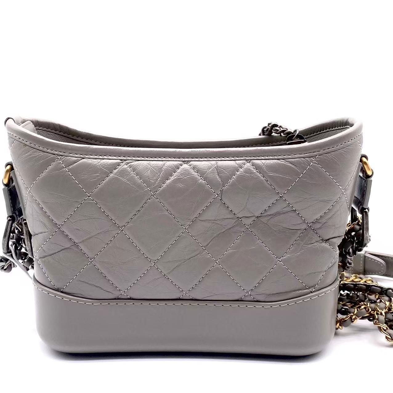 Gabrielle Hobo Quilted Aged Calfskin Small Gray