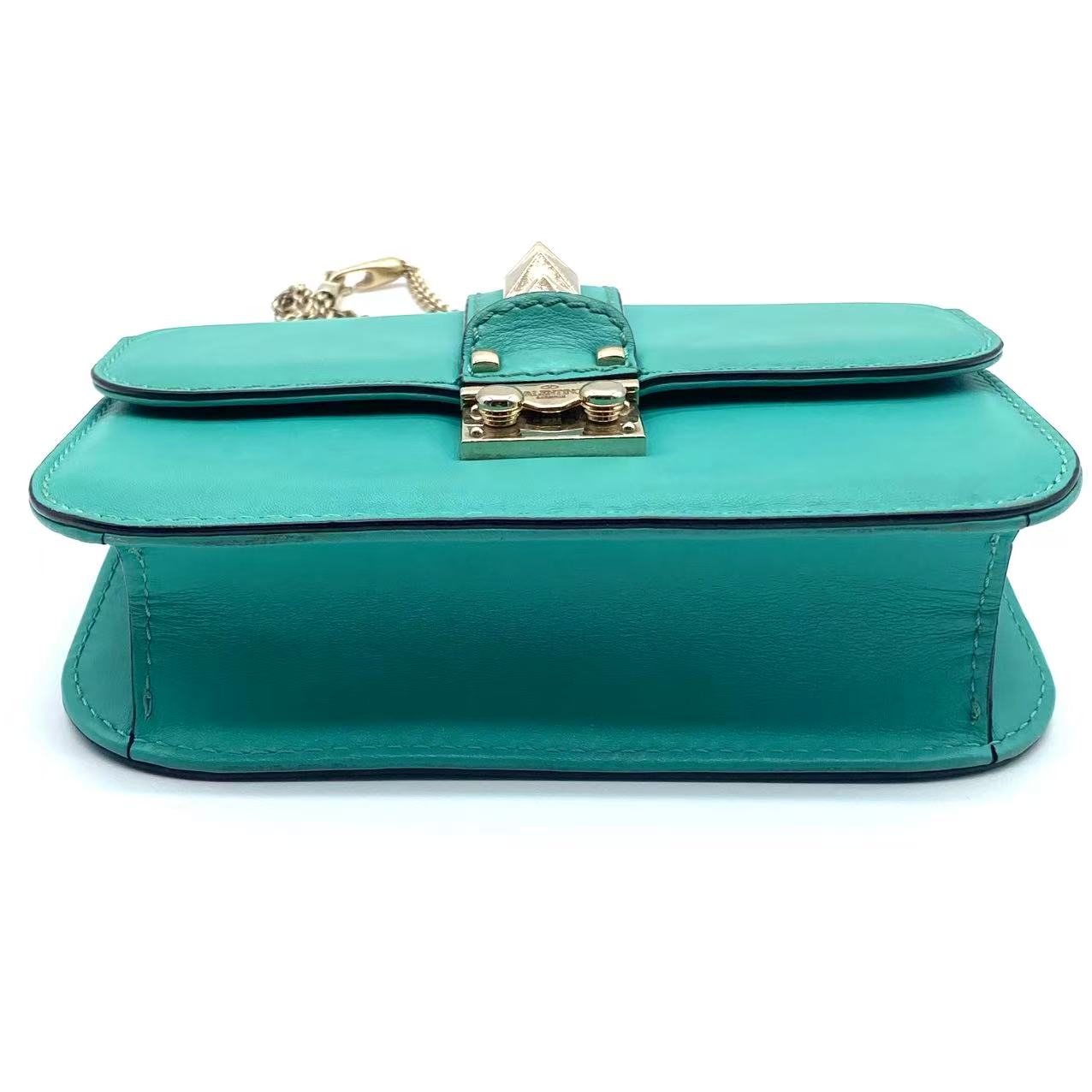 Emerald Green Leather Garavani Rockstud Lock Shoulder Bag