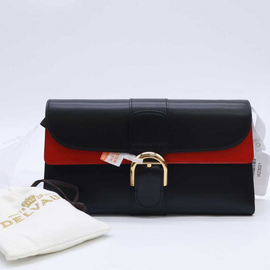 Delvaux Black/Lipstick Box Calf Brillant Chain Long Wallet Twins W23021