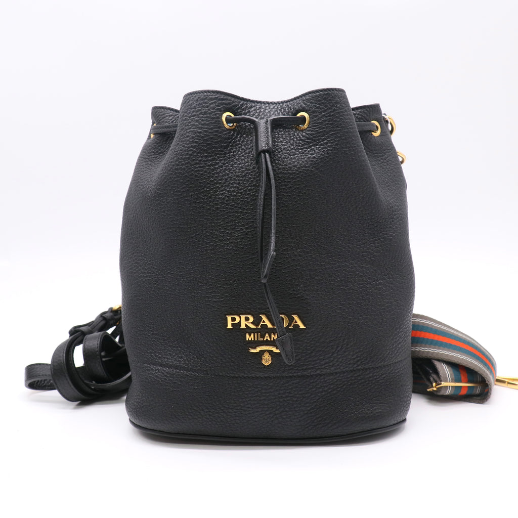 Prada Vitello Daino Leather Bucket Bag with Web Strap twins LDZ734
