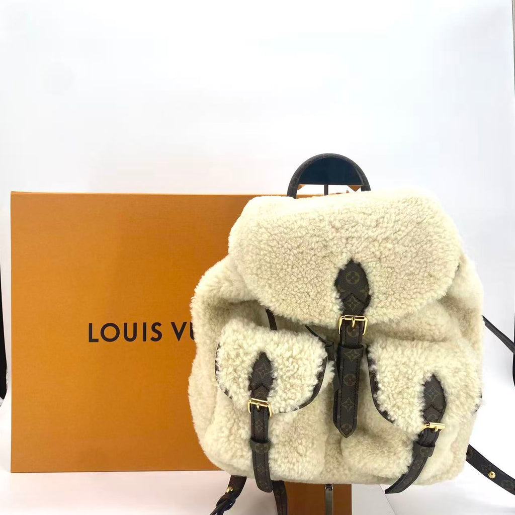 Monogram Shearling Ski Backpack Cream