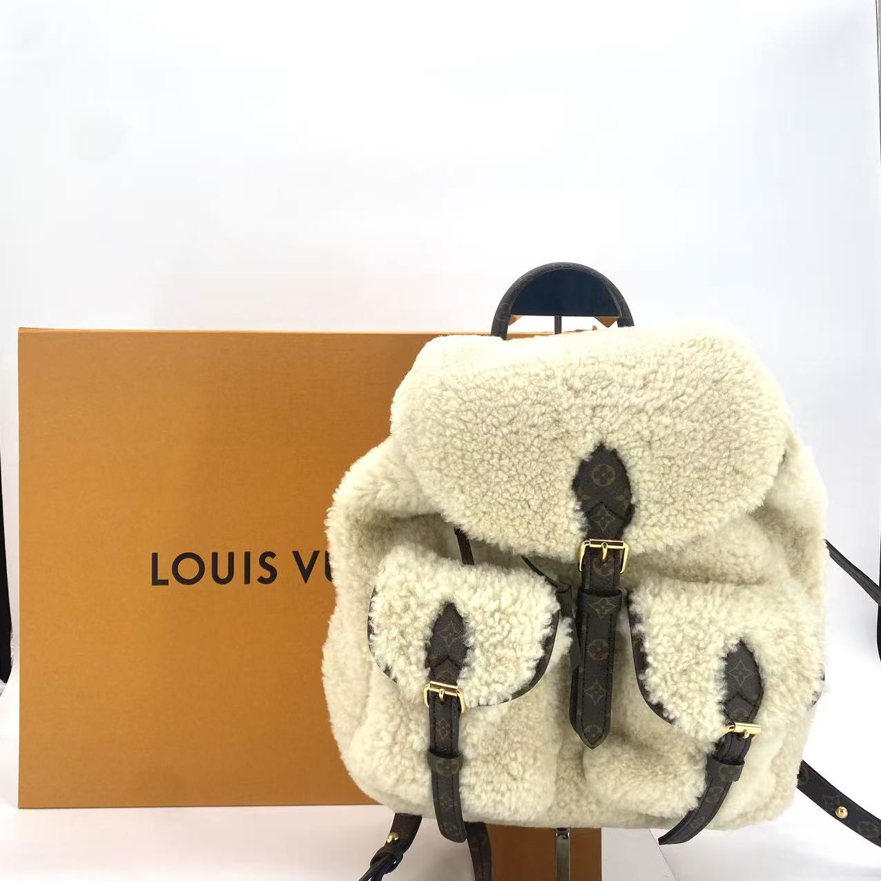 Monogram Shearling Ski Backpack Cream