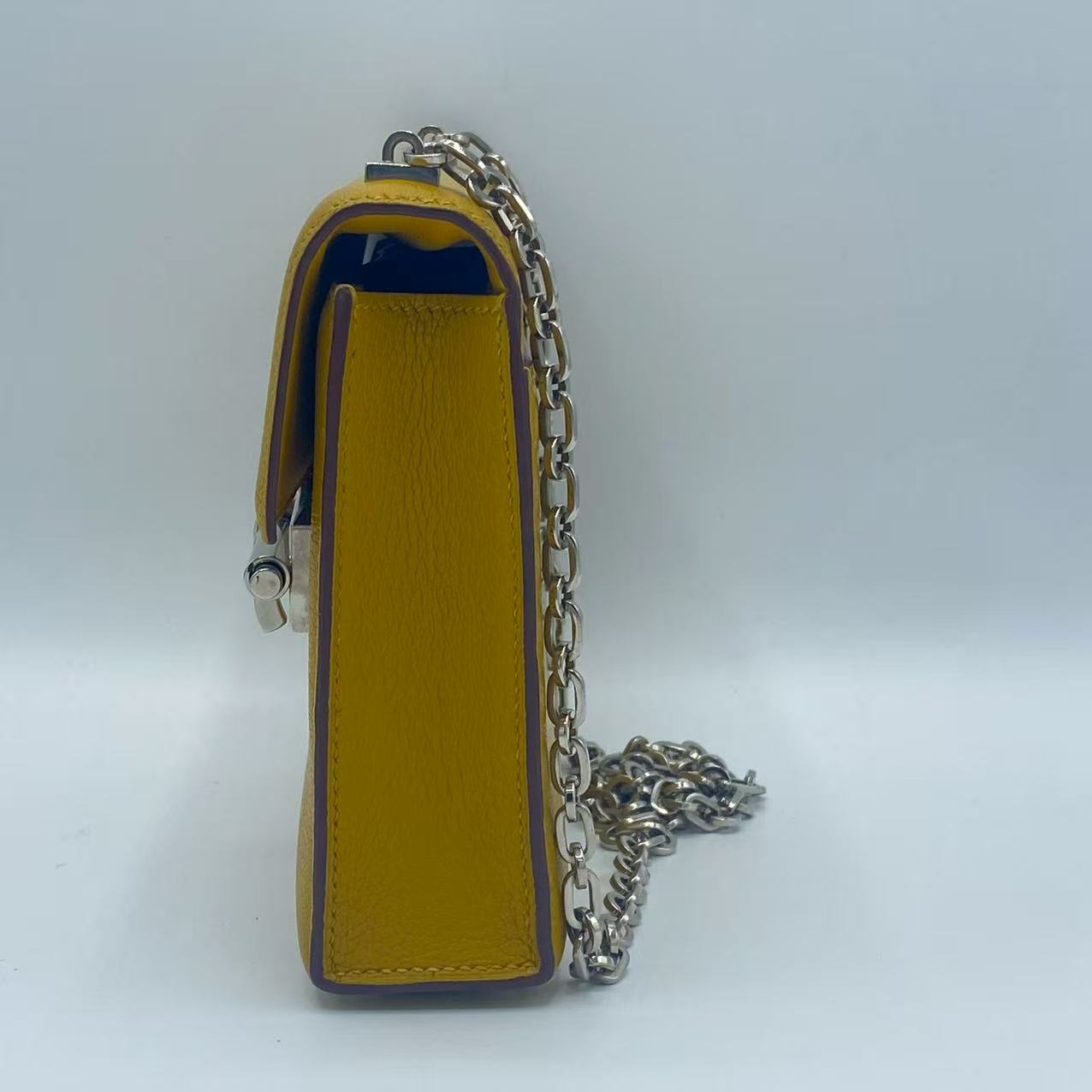 Hermès Jaune Ambre Chèvre Mysore Mini Verrou 17 Palladium Hardware