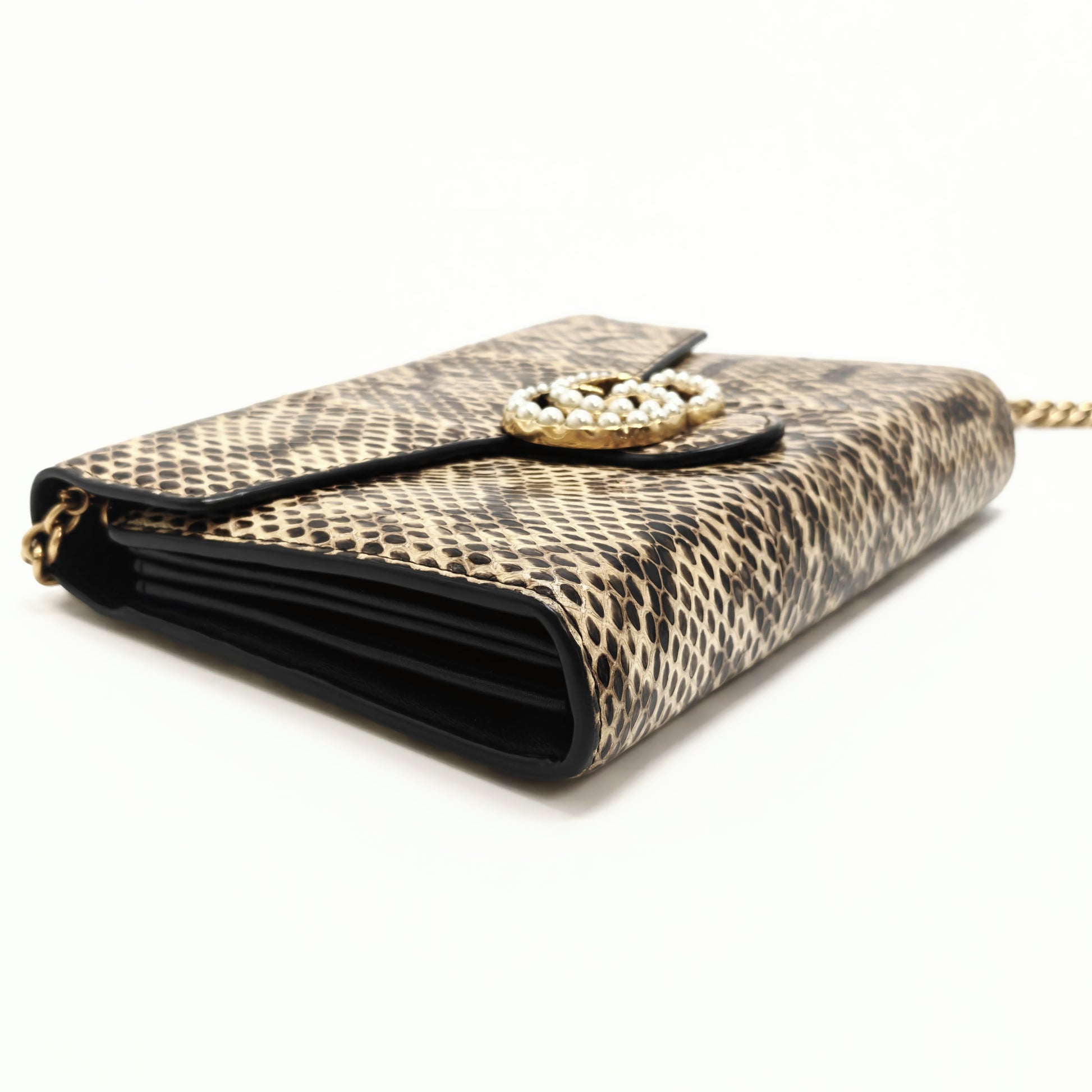 Pearly GG Marmont Chain Wallet Snakeskin Mini Twins