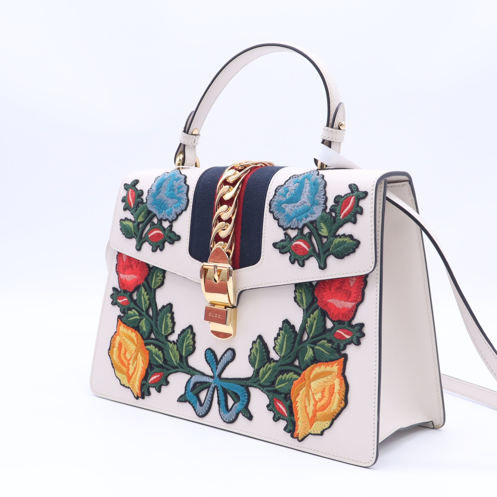 Sylvie Top Handle Bag Embroidered Leather Medium Twins B24060