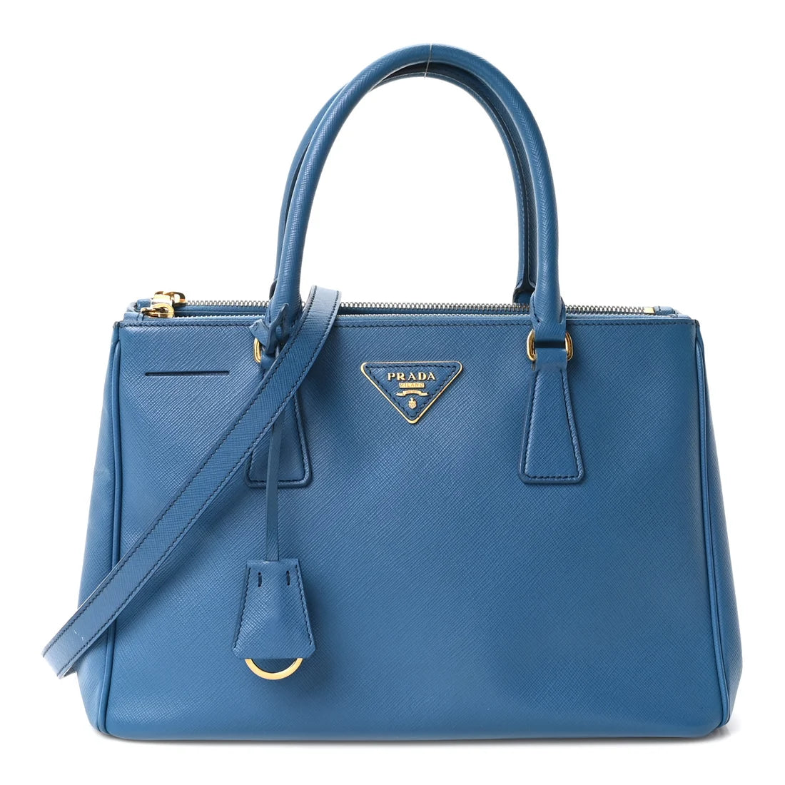 Prada Blue Saffiano Lux Leather Medium Double Zip Tote Bag Twins LDJ6015