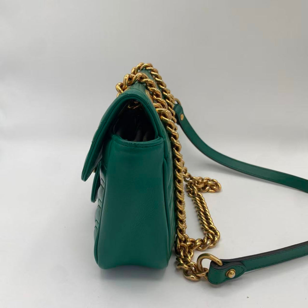 Gucci Calfskin Matelasse Small GG Marmont Shoulder Bag Emerald Green