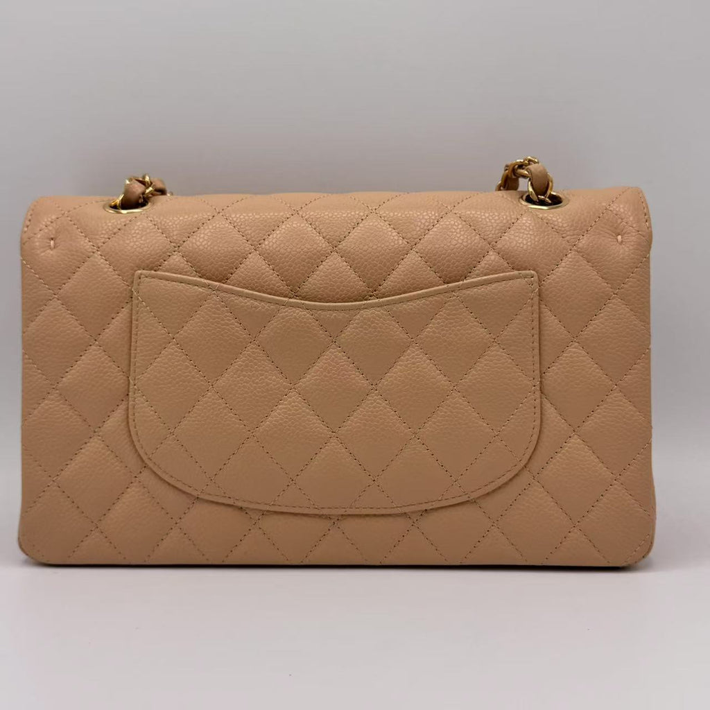 Caviar Quilted  Double Flap Beige Medium