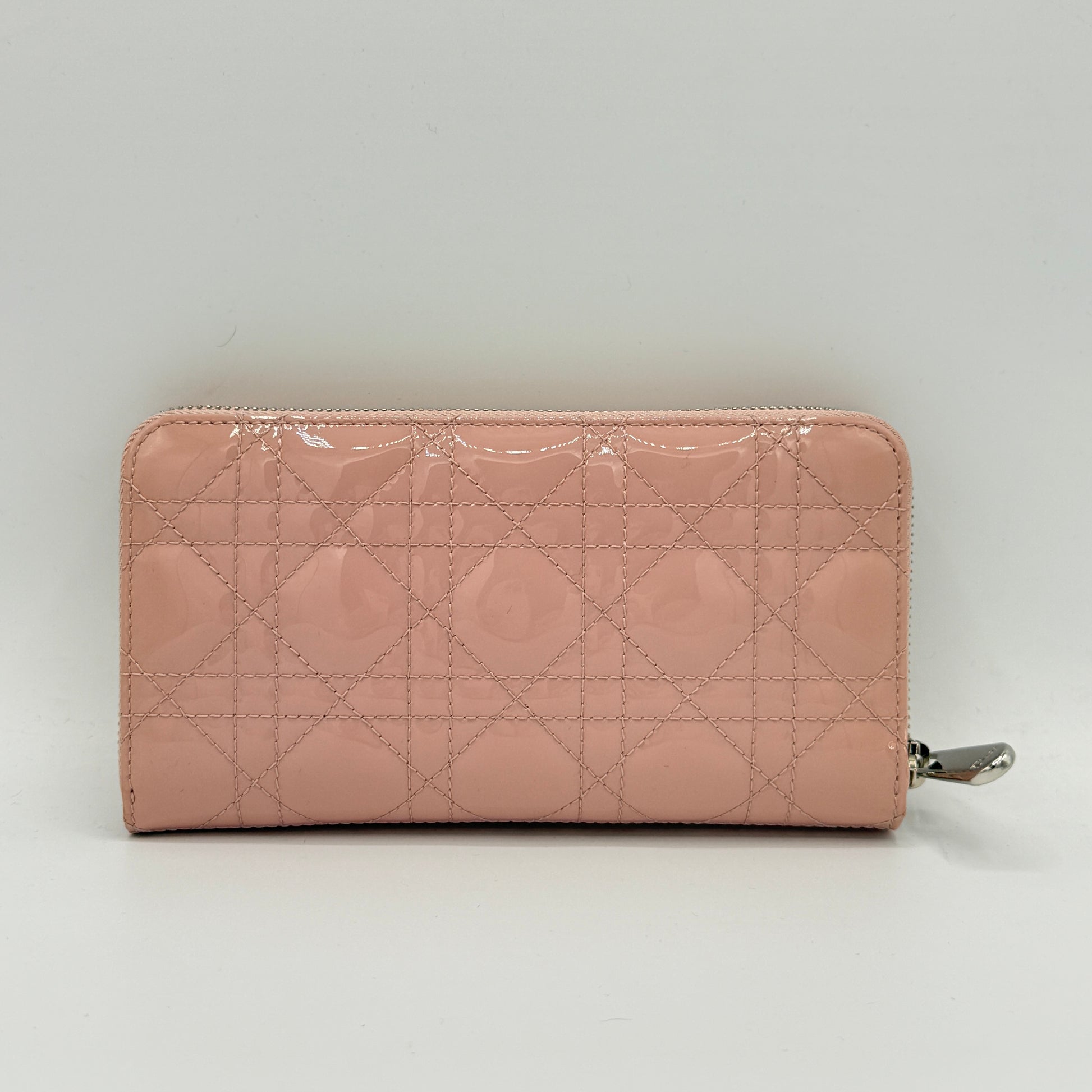 Patent Cannage Lady Dior Continental Zip Wallet Pink