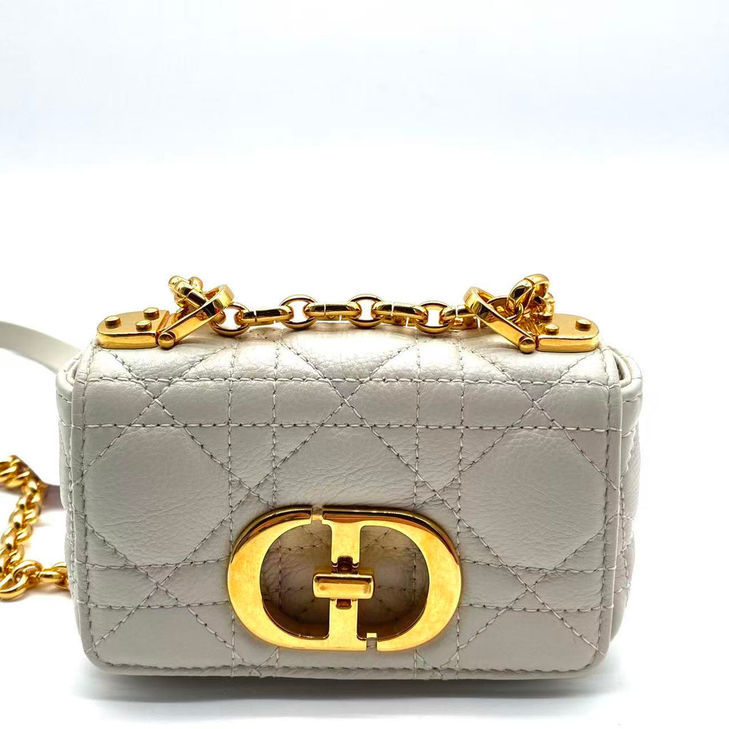 Small Dior Caro Bag Ivory Supple Cannage Calfskin