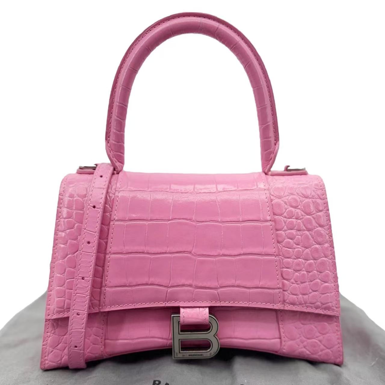 Balenciaga Pink Croc Embossed Hourglass Twins
