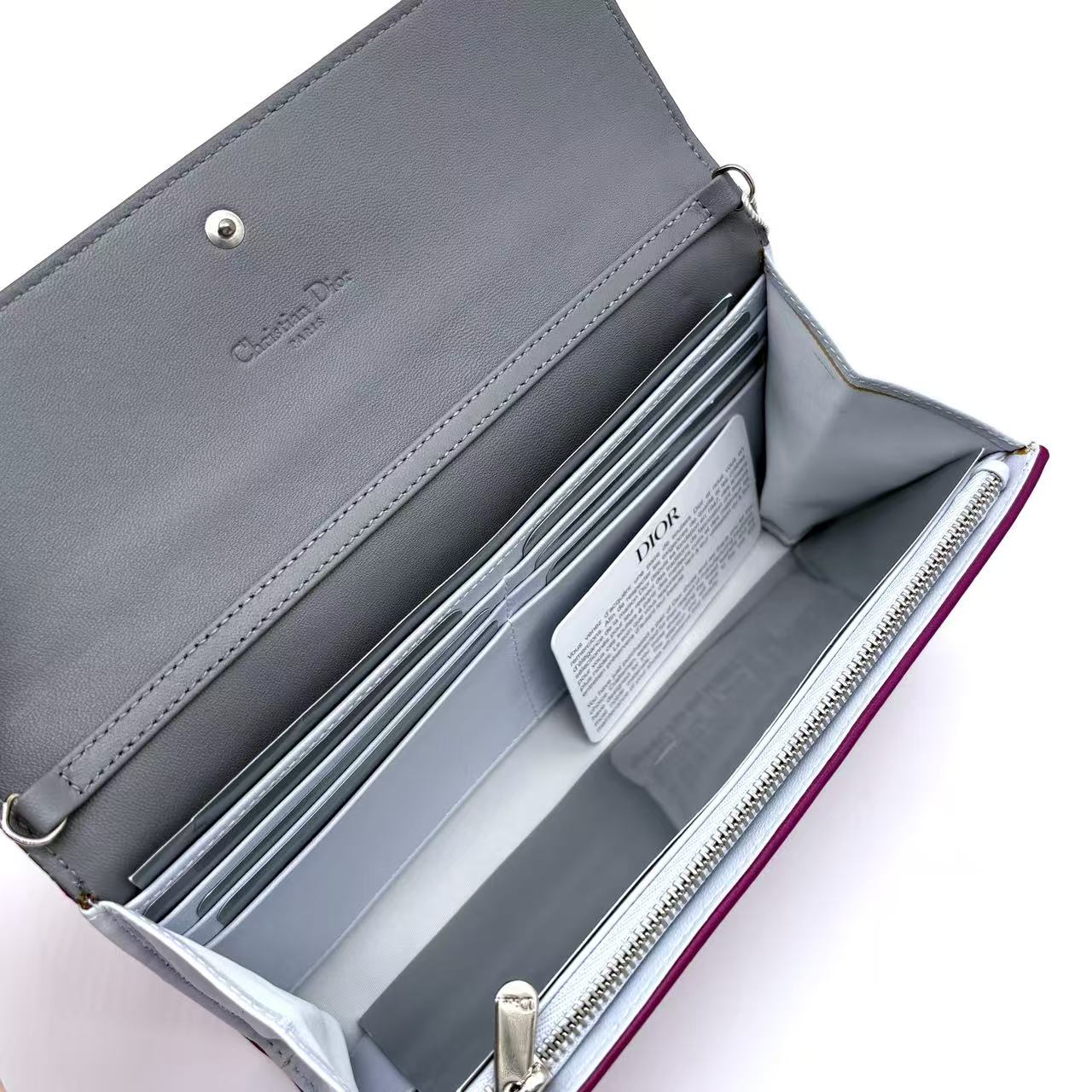 Lady Dior leather wallet on chain pink