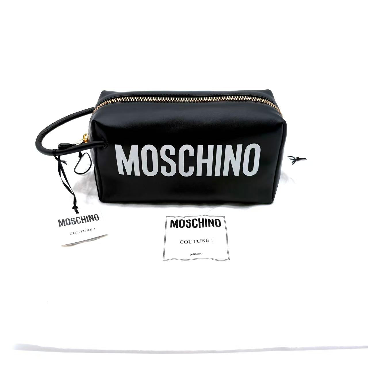Moschino Black Logo Print Leather Travel Bag